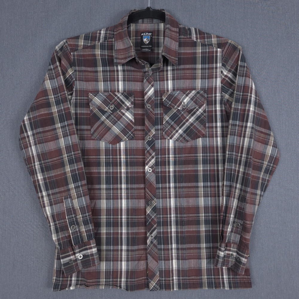 Kuhl Suncel Shirt Mens Small Brown Plaid Long Sleeve Outdoor Hiking Button Up